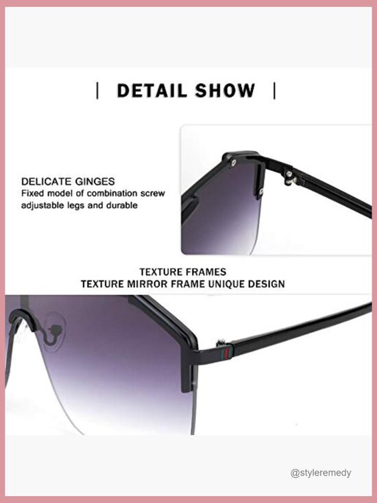 Metal Frame Oversized Rimless Sunglasses UV400 Protection Retro Classic main image 7